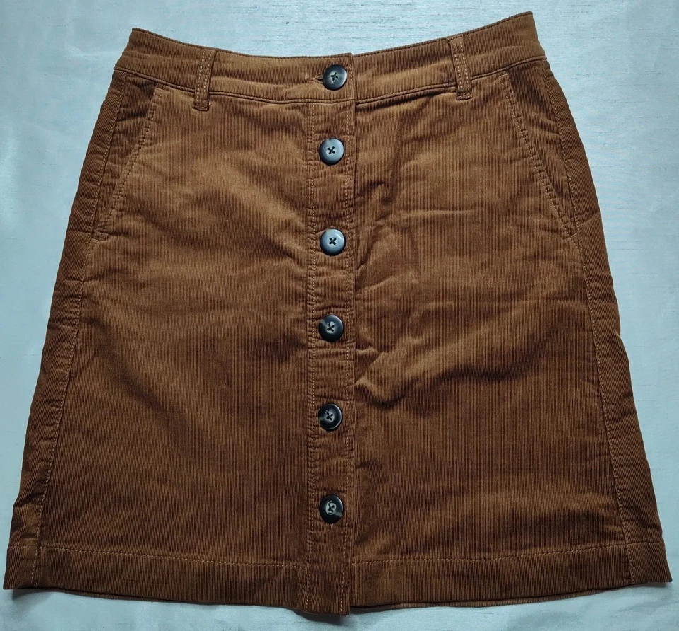 Falda Pana CABI Mujer Talla 4 Marrón Botón Frontal 18.5" Usada en Excelente Condición Foto 2 de 4