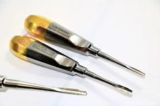 SET OF 2 GERMAN DENTAL PROXIMATOR ELEVATOR 4mm+5mm GOLD HANDLE PERIOTOME DENTAL