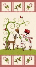 Christmas Snowman Reindeer Magic Candy Cane Cotton Fabric HG Co 24"X44" PANEL