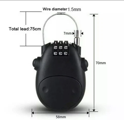 Anti-theft cafe  Lock Mtb Road  STEEL CABLE  Retractable Combination-UK SELLER