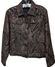 Chicos Jacket 2 Brown Metallic Brocade Fall Winter Colors Lightweight Blazer