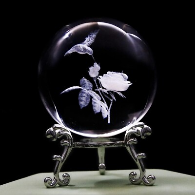 Crystal Hummingbird Figurines - 3D Laser Engraved Hummingbird Crystal Ball New