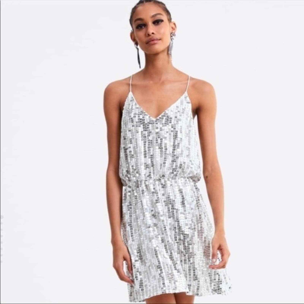 small dresser nightstand Silver Metallic Sequin Long Sleeve Bodycon Mini Dress