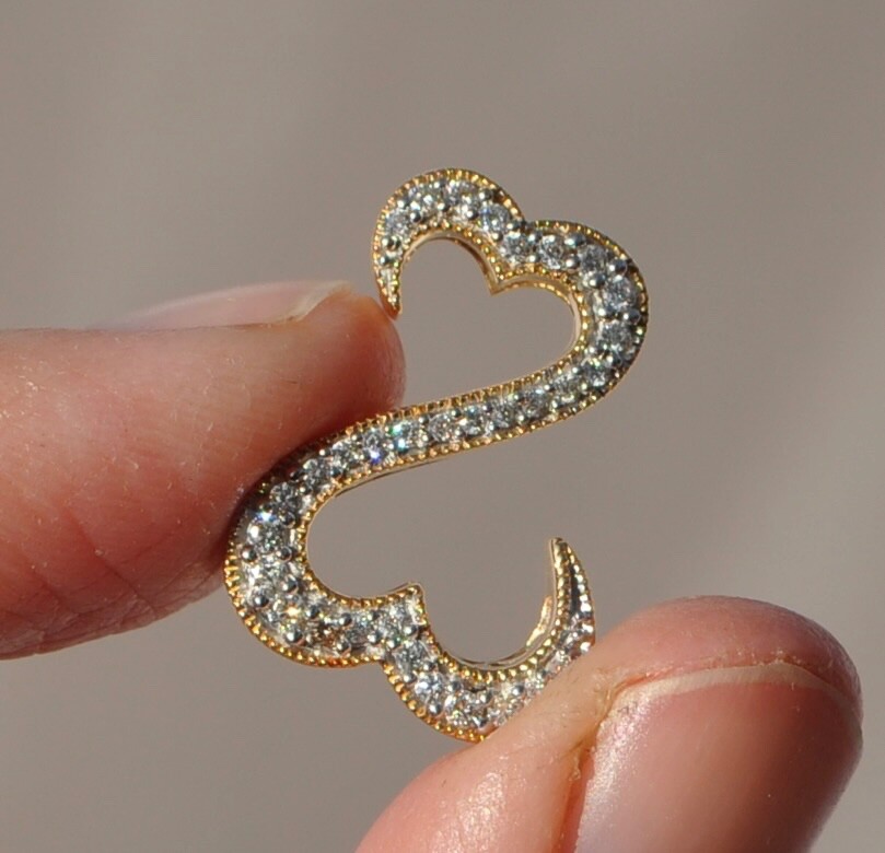 14k Solid Gold Two Interlocking Hearts Natural Hi… - image 3