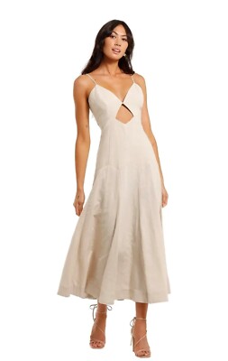 knee length dresses for ladies Sahara Linen A Line Dress L Neutral Ground S main image 0