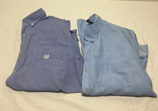 Two Mens Size XXL Blue Button Short Sleeve Collared Shirts Chaps Van Huesen