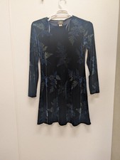 Vintage Teddi Evening Dress Velvet Stretchy Floral 90's Goth Blue Vtg y2k