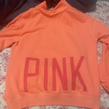 PINK Orange 1/4 Zip Logo Graphic Print Mock Neck Long Sleeve Sweatshirt Women