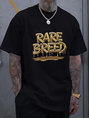 Men's Oversized Black T-Shirt with Golden Rare Breed Drip Print - Streetwear Sum