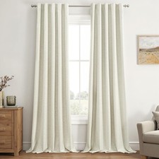 EMEMA Cream White Linen Blackout Curtains 96 inches Long 2 Panels Set for Bedroo
