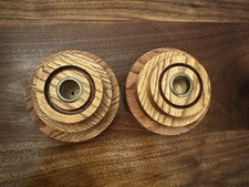 By Manufact m--Pair of German Hand-Turned Oiled Oak Candle Holders MINIMALIST