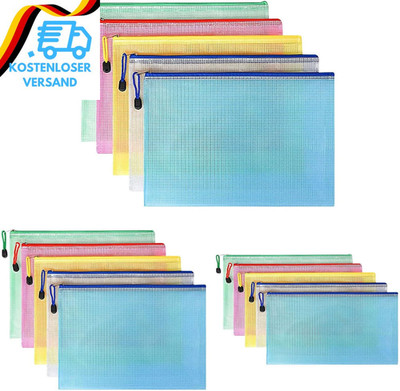 Sliva Dokumententasche A4+A5+A6, 15 Stücke (Je 5) Zip Tasche, Mesh Kunststoff Re