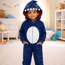 Blue Shark Pajamas One Piece Kids Size 4t