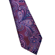 Mens Woven Silk Jacquard Paisley Tie Fuchsia Pink Navy Blue Formal Business NWT