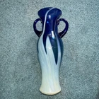 Blenko Glass Fire and Ice Vase 1606 Blue Yellow - Signed by Blenko 18”