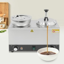Electric Chocolate Sauce Warmer Double Head Hot Cheese Dispenser 110V w/ Laddle