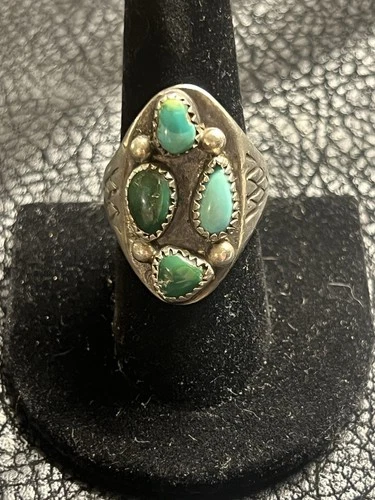 VTG Navajo Men’s Ring .925 Silver SIGNED KL Natural Blue/Green Turquoise Size 10