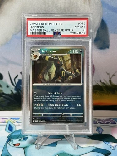 2025 Pokémon Umbreon Masterball Reverse Holo Psa 8 #059 Prismatic Evolutions