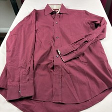 Burberry Brit Shirt Mens M Burgundy Nova Check Trim Long Sleeve Button Down