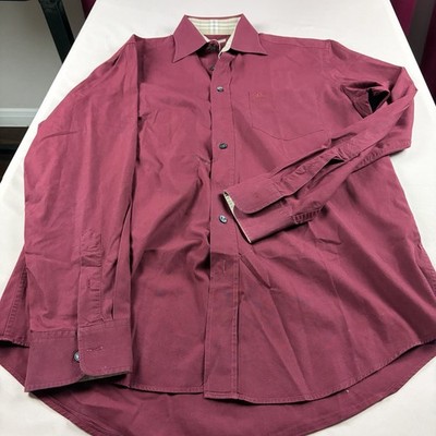 Burberry Brit Shirt Mens M Burgundy Nova Check Trim Long Sleeve Button Down