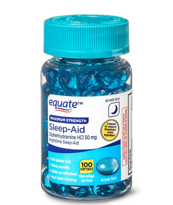 Equate Sleep Aid Softgels Maximum Strength 100 Count Ships Worldwide