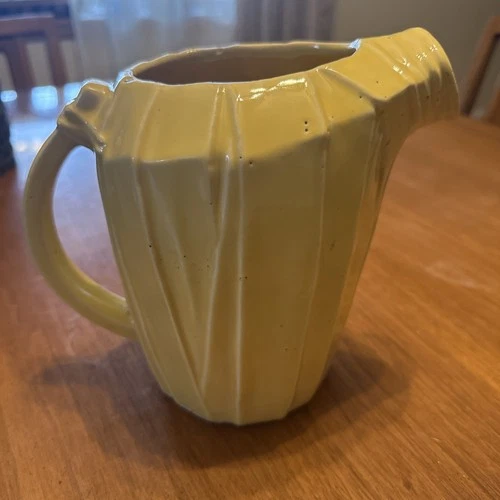 McCoy Vintage Yellow 8" Mid-Century Reed Strap Pitcher Jug USA