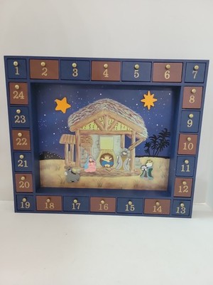 Kurt Adler Wooden Nativity Advent Calendar With 24 Magnetic Piece J3767