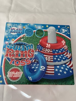 Splash Buddies NEW in Box Swim Ring Toss Red White Blue Patriotic 33 X 30 July 4