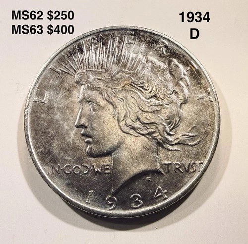1934 D PEACE Silver Dollar Toned UNC Semi Key Date