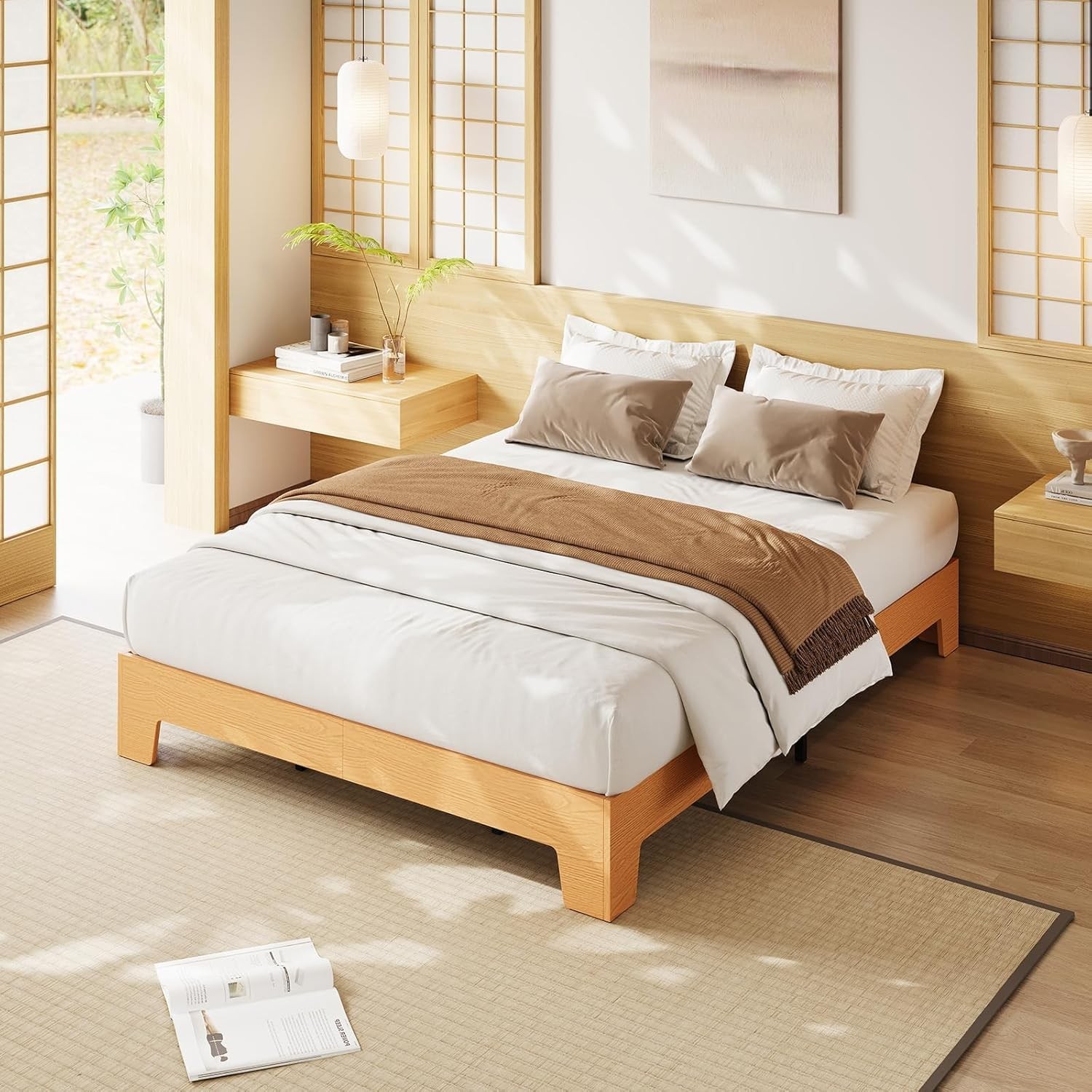 Wood Platform Bed Frame Minimalist Bedroom Furniture