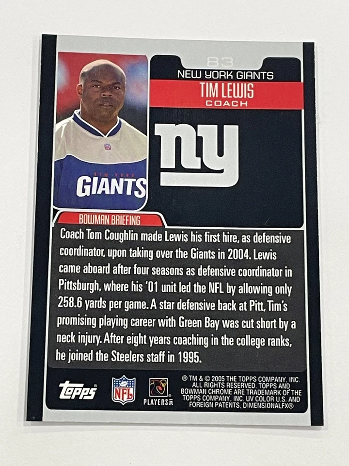 2005 Bowman Chrome Football #83 - Tim Lewis - New York Giants - Image 2 of 2