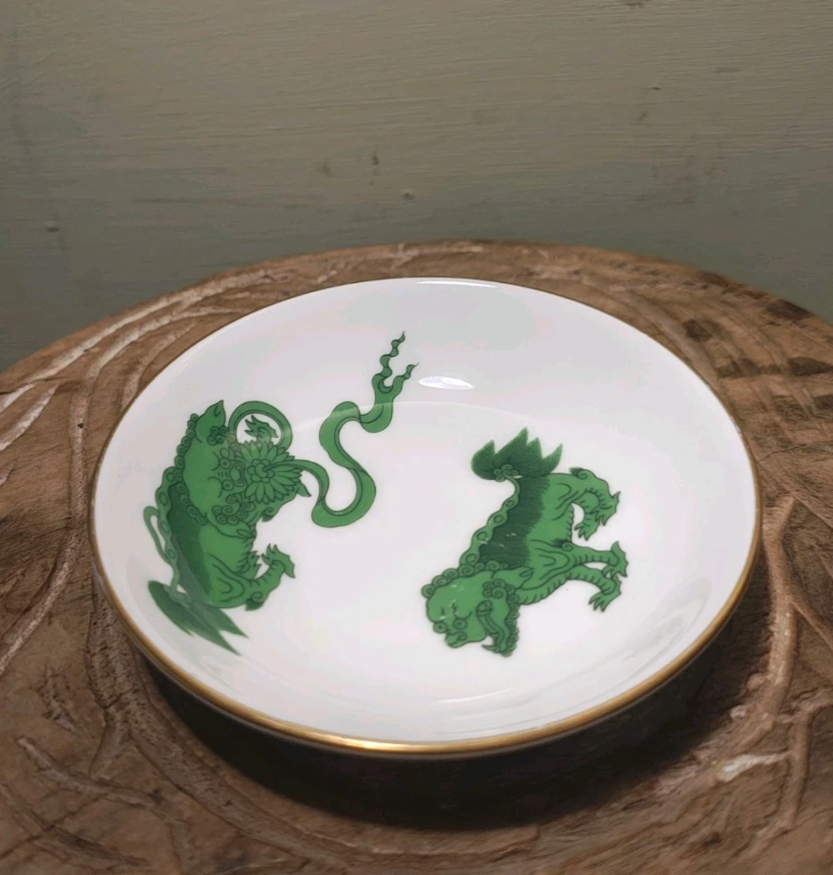 Wedgwood Chinese Tigers Green R4518 Butter Dish Round 10 cms Vintage VGC