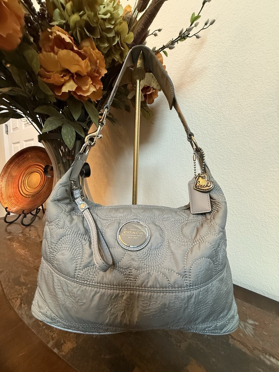 Y2K Coach F17720 Lighted Grey Quilted Nylon Signature Hobo Bag