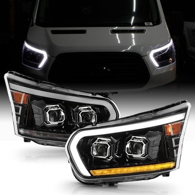 For 2015-2023 Ford Transit 150 250 350 Halogen Upgrade Black Sequential LED
