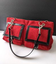 MAXX New York Women's Handbag Shoulder Bag Red Linen Cow Leather Trim