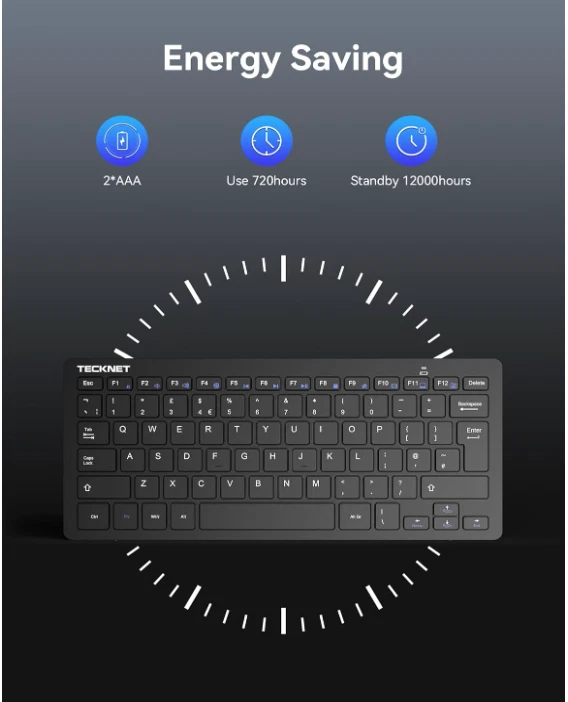 TECKNET 2.4G Wireless Keyboard For Windows/Chrome OS, UK Layout Compact Mini  - Image 2 of 4