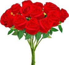 hailanbao Red Artificial Roses with Long Stems, 12Pcs Realistic Roses Artificial