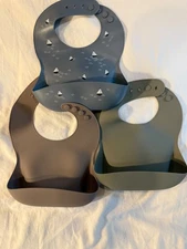 Set of 3 Mushie Baby Silicone Bibs Very Gently Used
