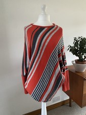 QED London Ladies Jumper With Angora M/L Grey Red Stripe Batwing Sleeve