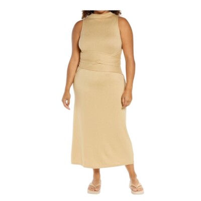 Vince Womens Plus Tan Sleeveless Knit Wrap Waist Maxi Dress Size XXXL New |  eBay