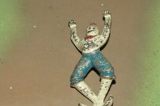 RARE ORIGINAL GREY IRON CAST TOY CLEVER CLOWN BLUE PANTS ACROBAT FOR CIRCUS-1930