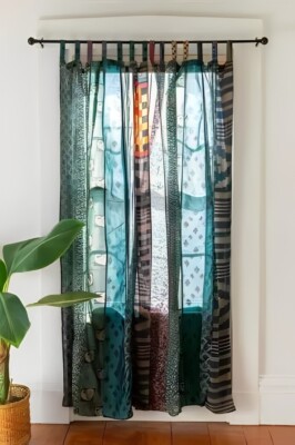 1 Pcs Sari Patchwork Curtain Drape Handmade Window Decor Silk Sari Boho Curtain