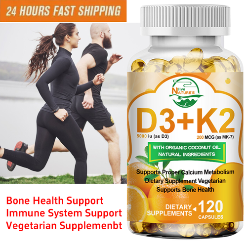 Vitamin D3 5000 IU + K2 200mcg 120 Capsules Extra Strength D3 K2 Supplements