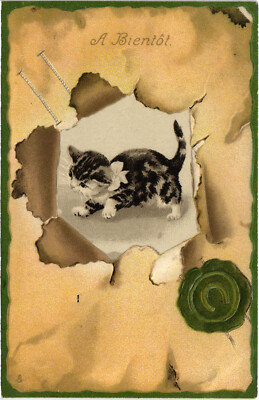 PC KATZEN, A BIENTÓT, Vintage Prägepostkarte (b46711)