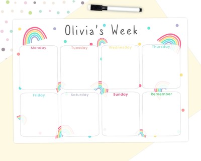 Personalised Kids Rainbow Weekly Planner, To Do List, Reusable Whiteboard |  eBay
