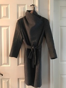 leather trim wool coat