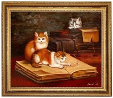 Quadro olio gatti che giocano, Henriëtte Ronner, dipinto ad olio dipinto a mano, F: 50 x 60 cm