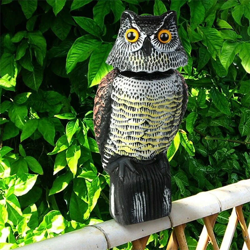Garden Bird Deterrent Decoy Pest Control Swivel Head Owl Outdoor Decor