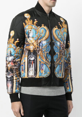 VERSACE Black Silk Quilted Bomber Jacket Small UK