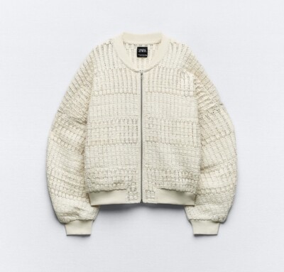 Zara Perforated Full-Zip Rustic Bomber Jacket Sz. Medium NWOT